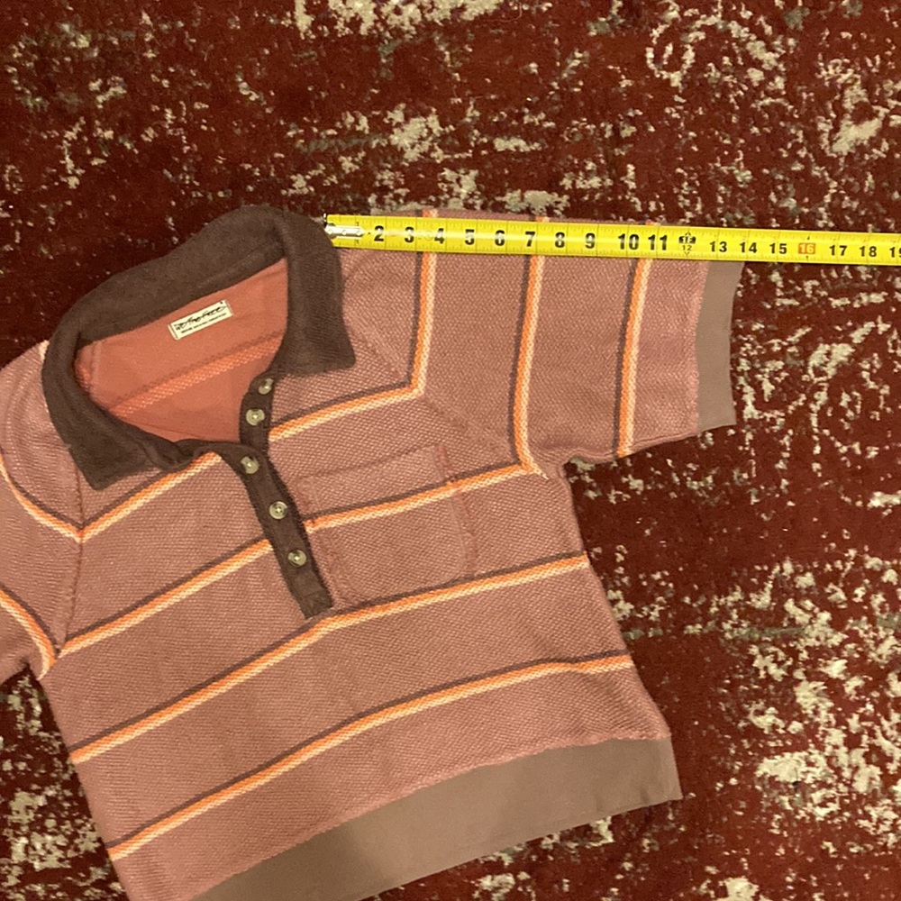 Free People Rose Brown Striped Knit Polo Top - Picture 10 of 11